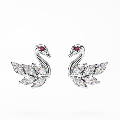 The Swan - Marquise Diamond Swan Stud Earrings by Gehnok