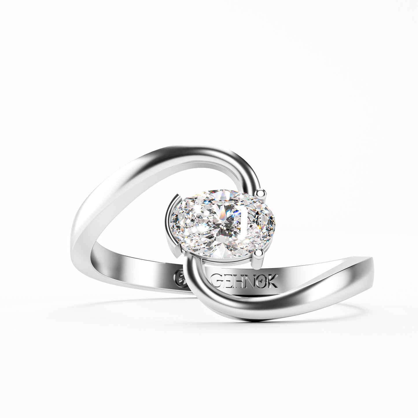 The Swirl - Oval Diamond Bypass Loop Ring by Gehnok
