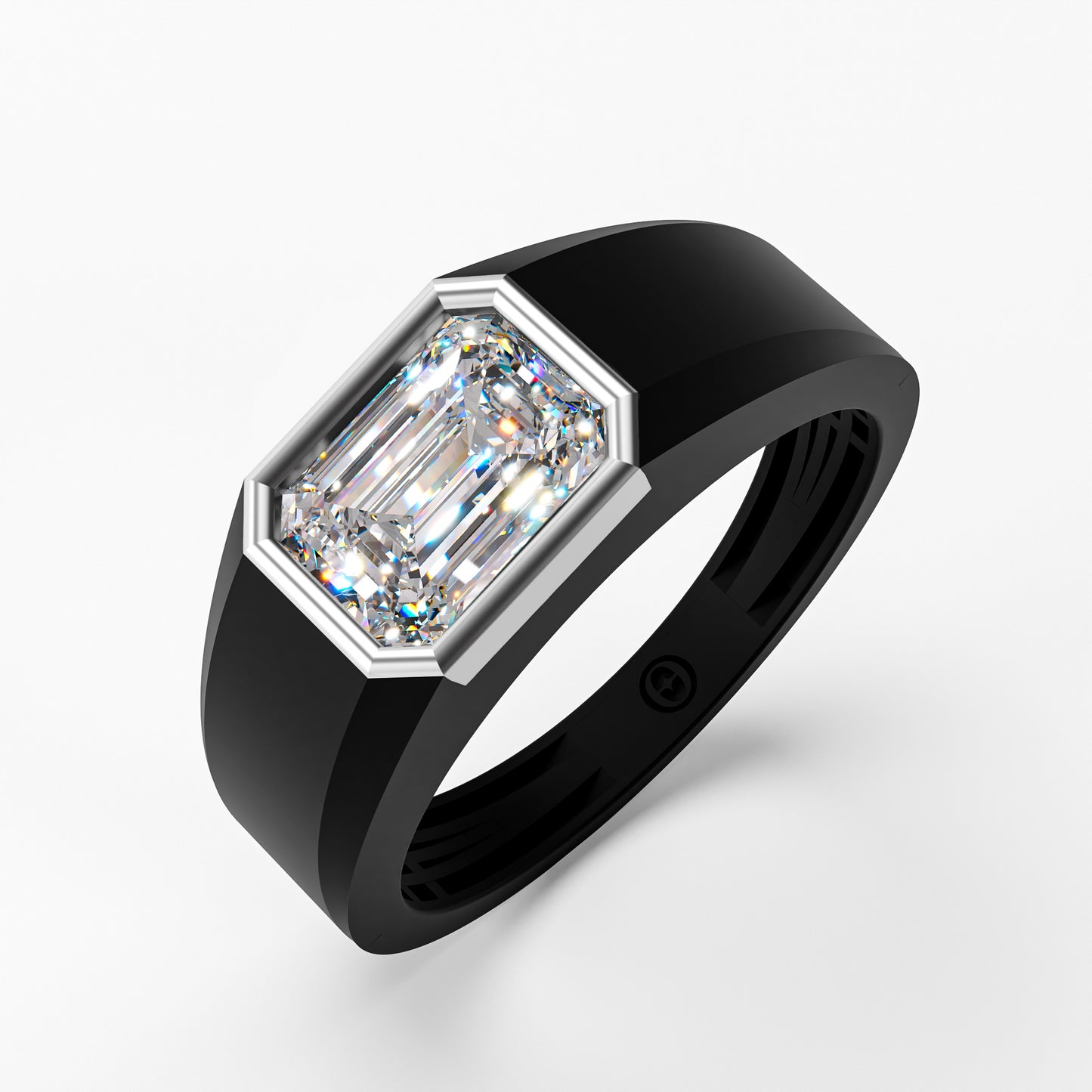 The Onyx Crown - Emerald Cut Diamond Ring on Black Onyx Band