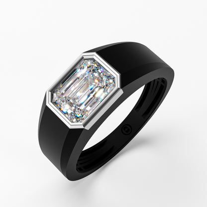 The Onyx Crown - Emerald Cut Diamond Ring on Black Onyx Band