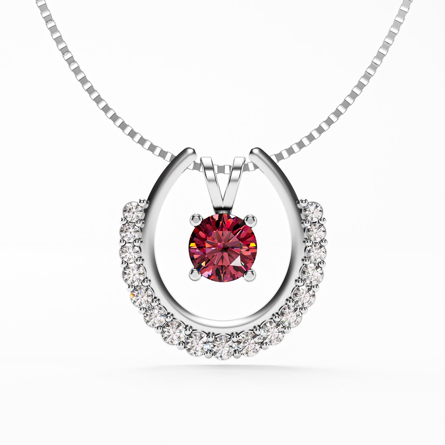 The Floating Ruby - Horseshoe Halo Pendant