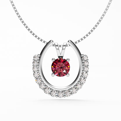The Floating Ruby - Horseshoe Halo Pendant