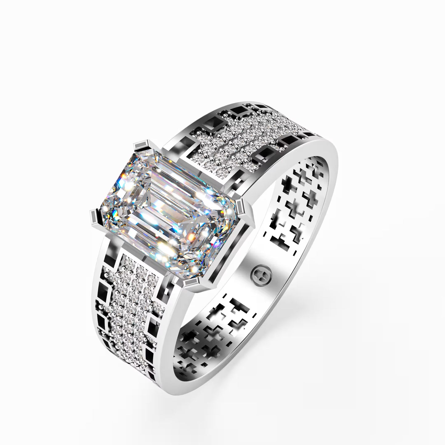 The Lattice - Men's Emerald Cut Diamond & Pavé Ring