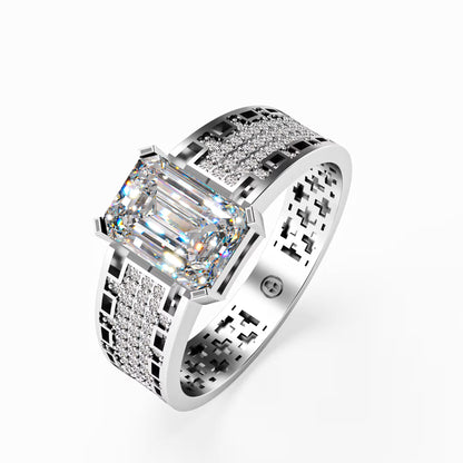 The Lattice - Men's Emerald Cut Diamond & Pavé Ring