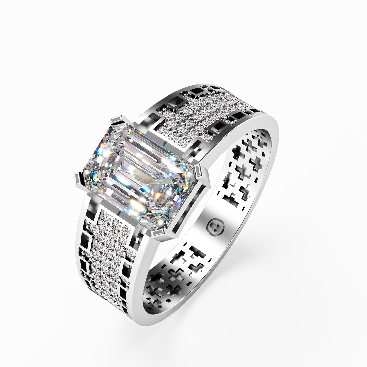 The Lattice - Men's Emerald Cut Diamond & Pavé Ring