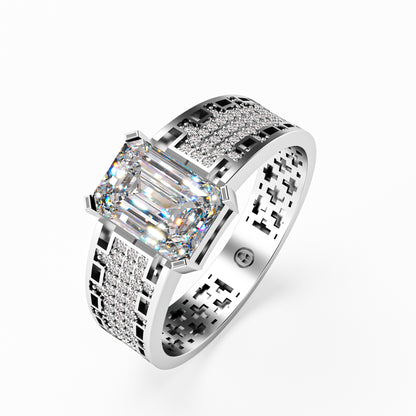 The Lattice - Men's Emerald Cut Diamond & Pavé Ring