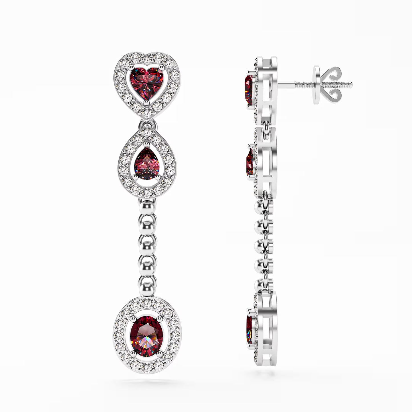 The Cascade - Garnet Diamond Halo Tiered Drop Earrings
