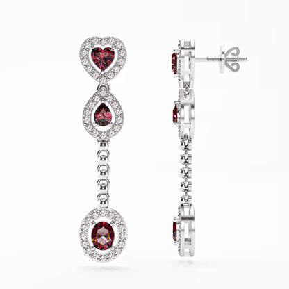 The Cascade - Garnet Diamond Halo Tiered Drop Earrings
