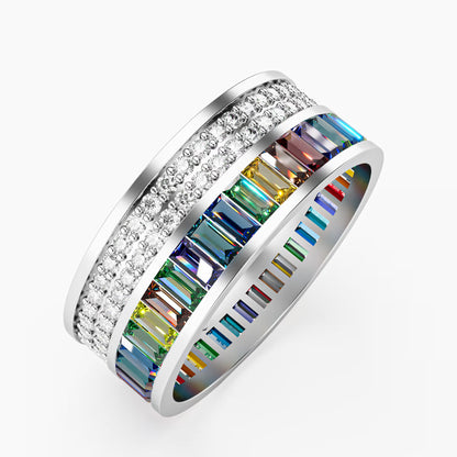 The Rainbow Eternity - Baguette Gemstone & Diamond Pave Ring
