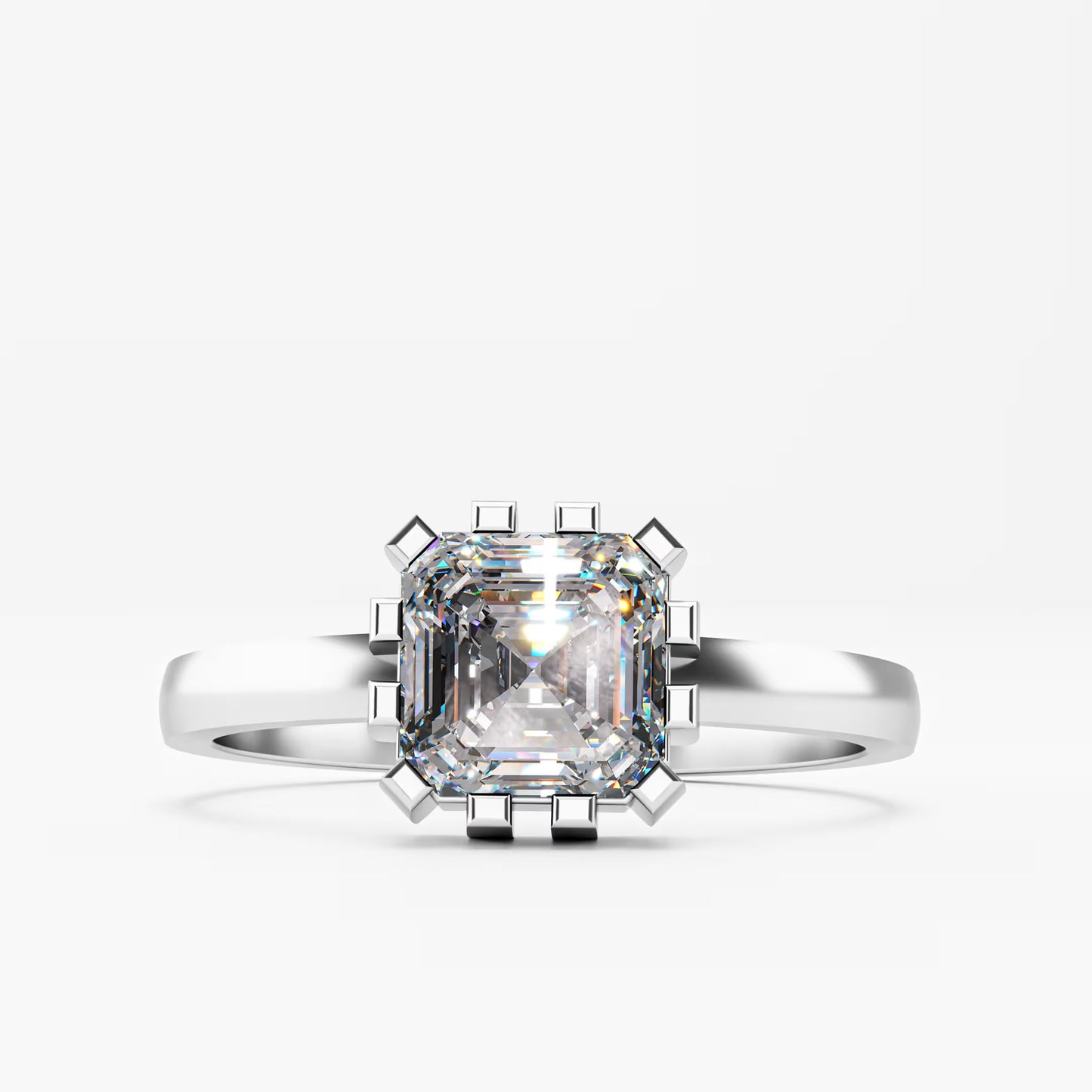 The Asscher -  Art Deco Geometric Cage Asscher Cut Diamond Ring