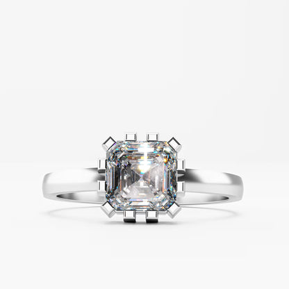 The Asscher -  Art Deco Geometric Cage Asscher Cut Diamond Ring