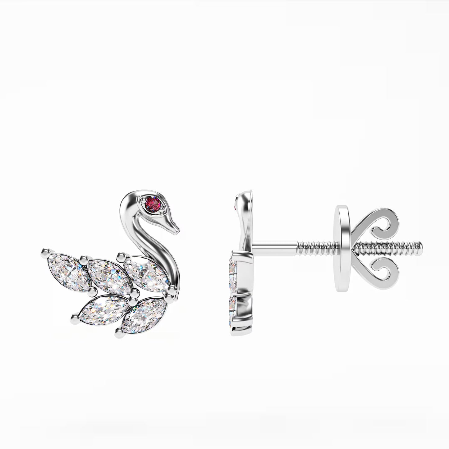 The Swan - Marquise Diamond Swan Stud Earrings by Gehnok