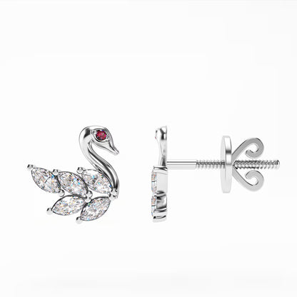 The Swan - Marquise Diamond Swan Stud Earrings by Gehnok