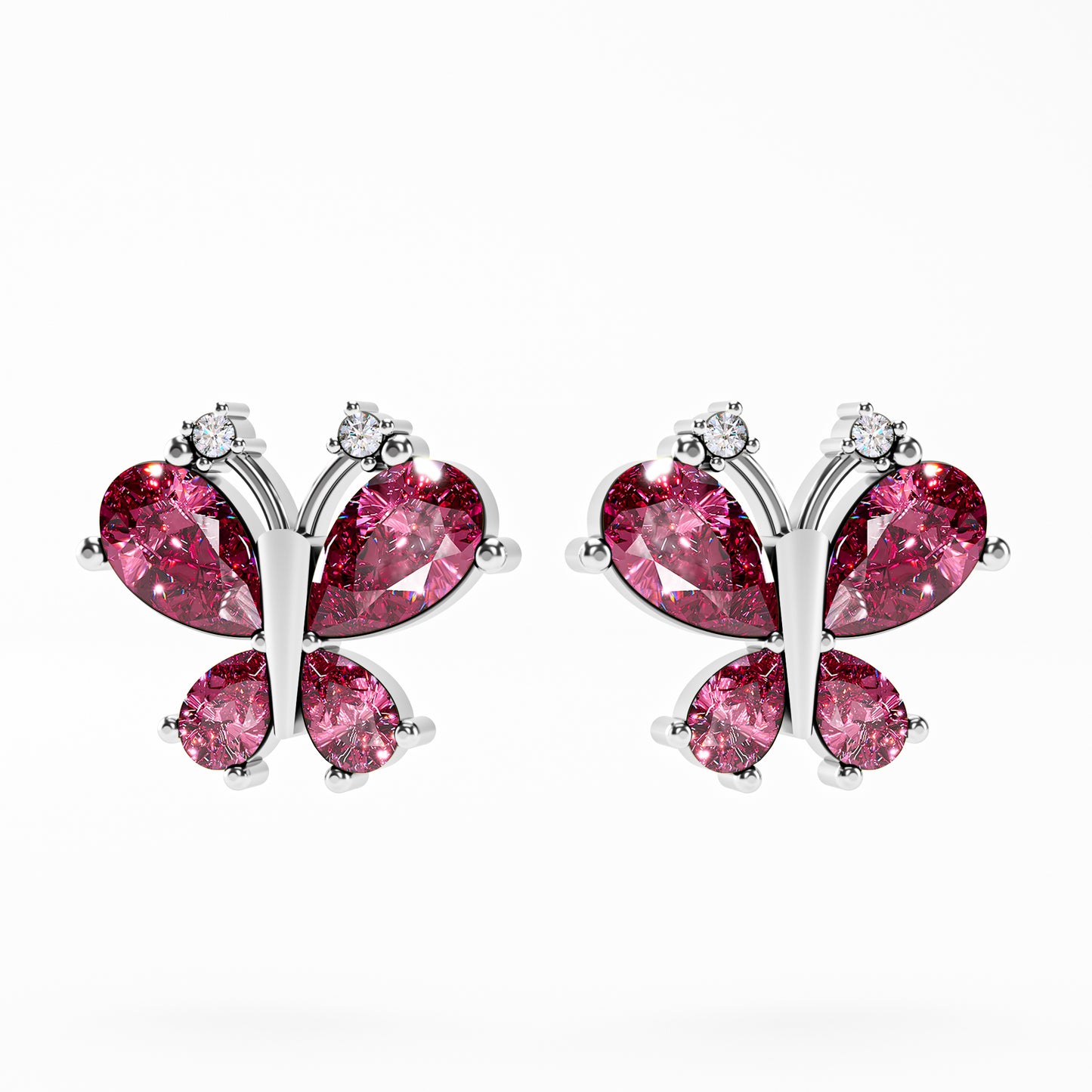 The Butterfly - Pink Gemstone & Diamond Stud Earrings by Gehnok