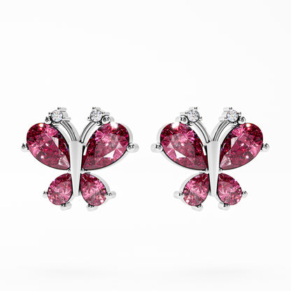 The Butterfly - Pink Gemstone & Diamond Stud Earrings by Gehnok
