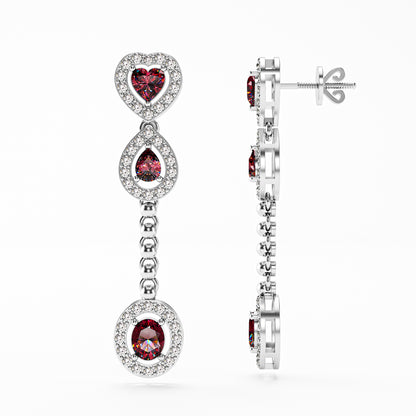 The Cascade - Garnet Diamond Halo Tiered Drop Earrings by Gehnok