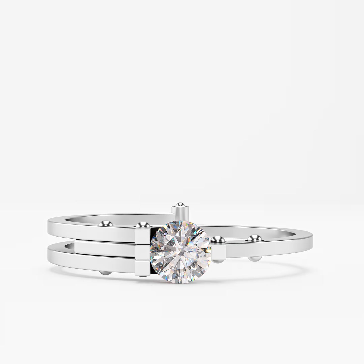 Double Rail Open-Shank Solitaire Ring