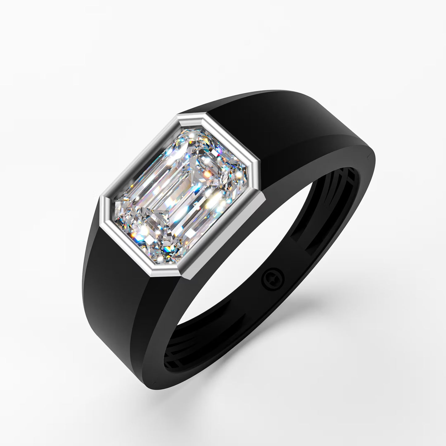 The Onyx Crown - Emerald Cut Diamond Ring on Black Onyx Band