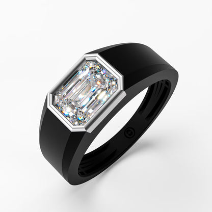 The Onyx Crown - Emerald Cut Diamond Ring on Black Onyx Band