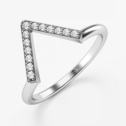 Geometric Pavé Chevron Band - Gold Diamond Triangle Ring