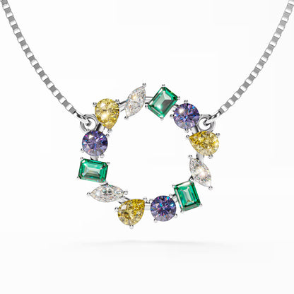 The Wreath - Multicolor Gemstone Circle Pendant Necklace