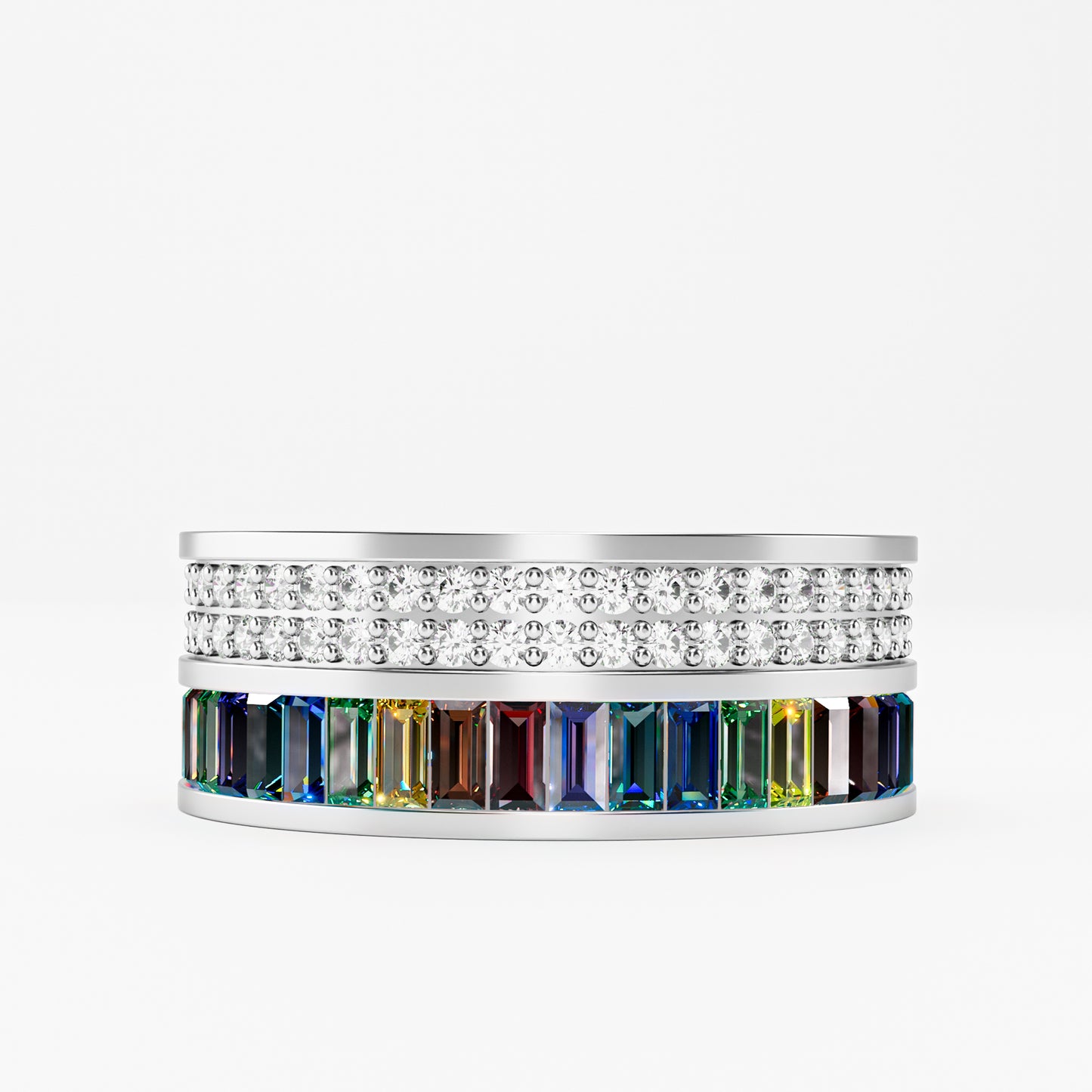 The Rainbow Eternity - Baguette Gemstone & Diamond Pave Ring