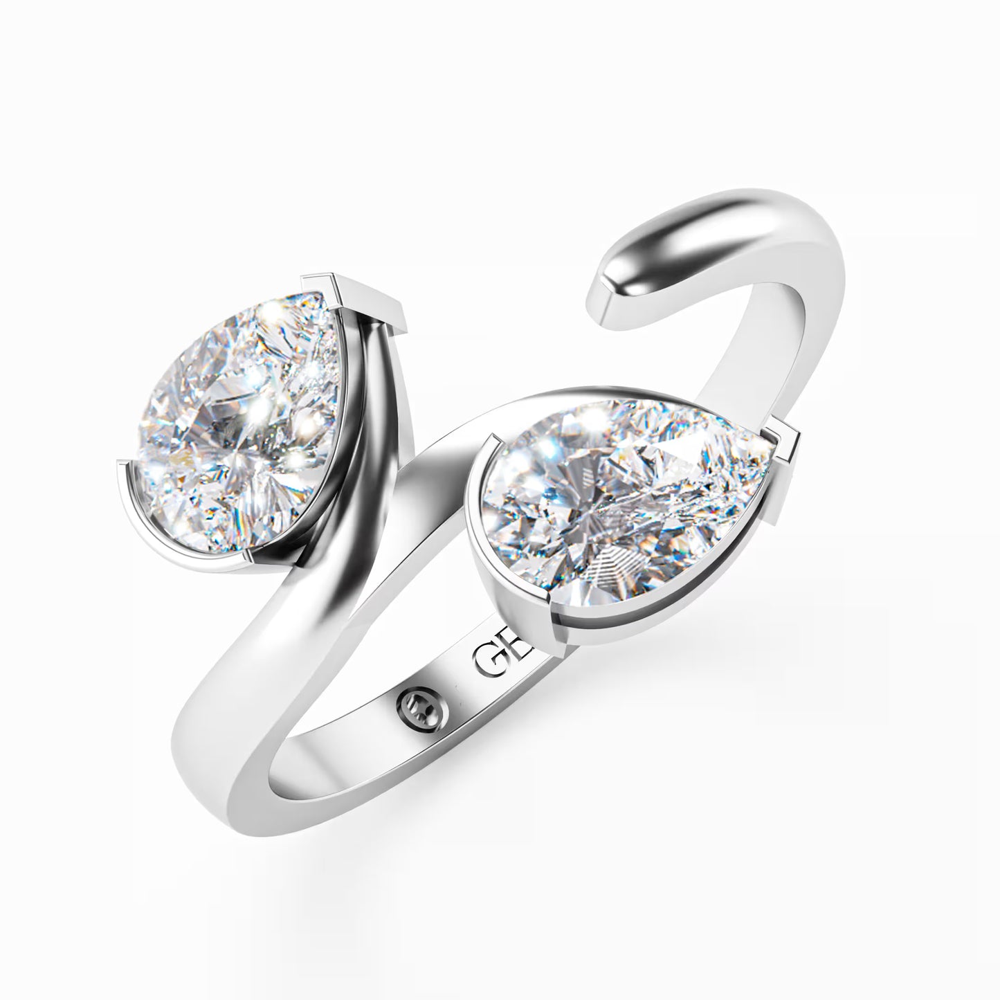 The Toi et Moi - Twin Pear Diamond Open Cuff Ring