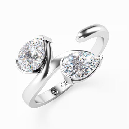 The Toi et Moi - Twin Pear Diamond Open Cuff Ring
