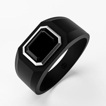 The Onyx Signet - Black Diamond Gold Bezel Ring