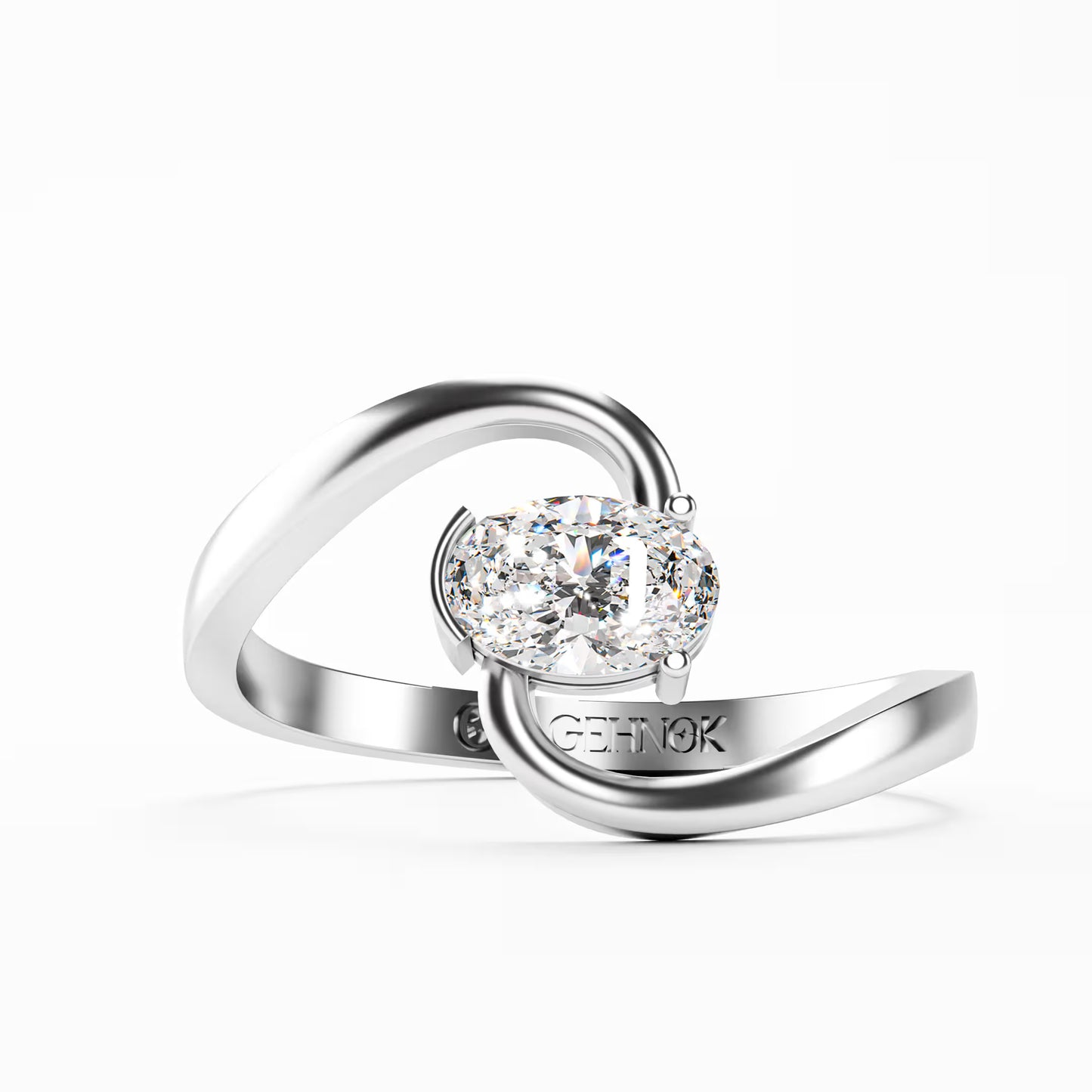 The Swirl - Oval Diamond Bypass Loop Ring by Gehnok