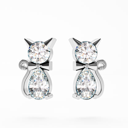 The Kitty - Diamond Cat Stud Earrings by Gehnok