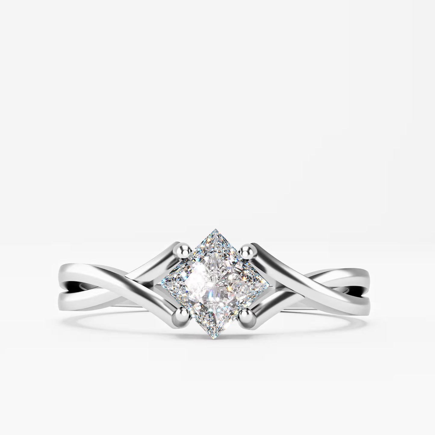 Princess Cut Twist Crossover Ring
