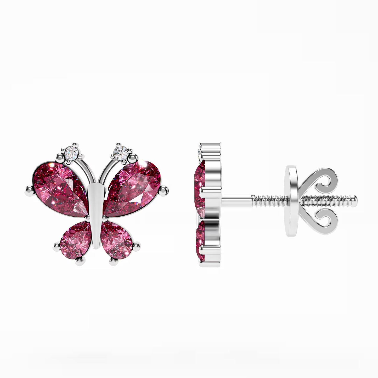 The Butterfly - Pink Gemstone & Diamond Stud Earrings by Gehnok