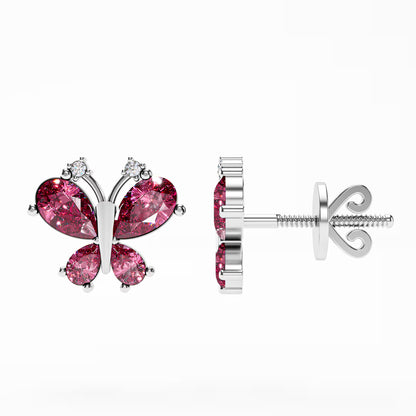 The Butterfly - Pink Gemstone & Diamond Stud Earrings by Gehnok
