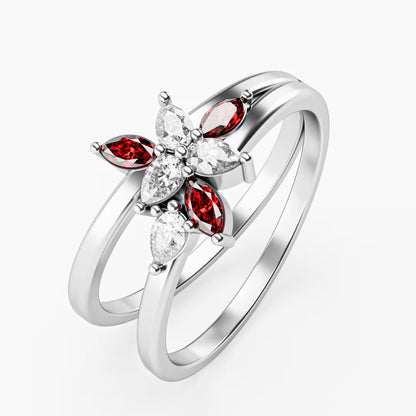 Ruby & Diamond Floating Star Cluster Ring