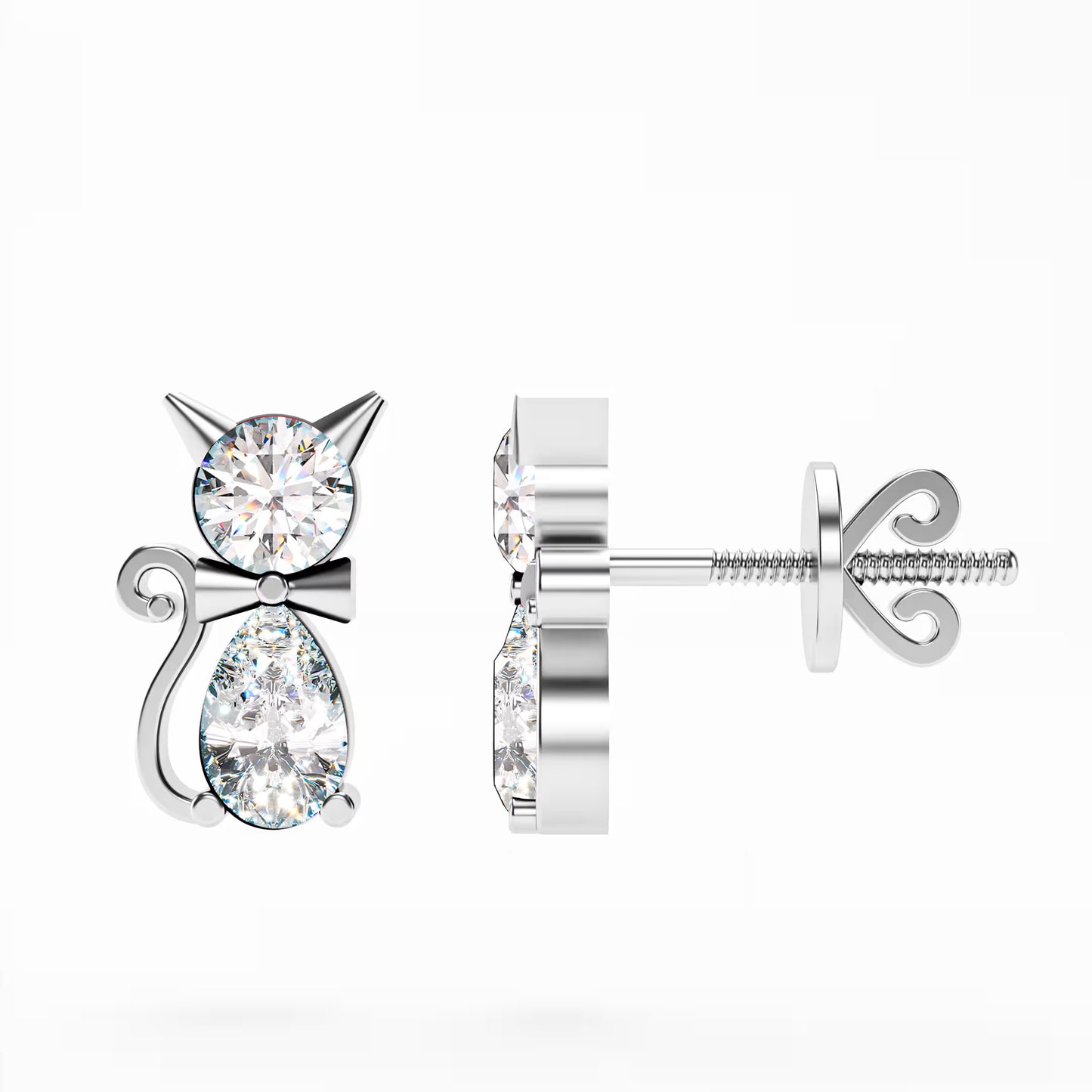 The Kitty - Diamond Cat Stud Earrings by Gehnok