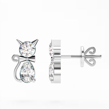 The Kitty - Diamond Cat Stud Earrings by Gehnok