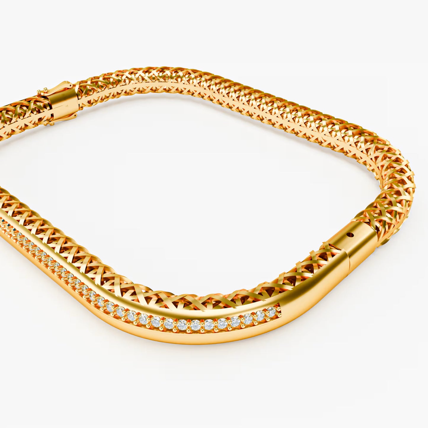 Rose Gold Woven Diamond Bracelet with Pavé Diamond Bar