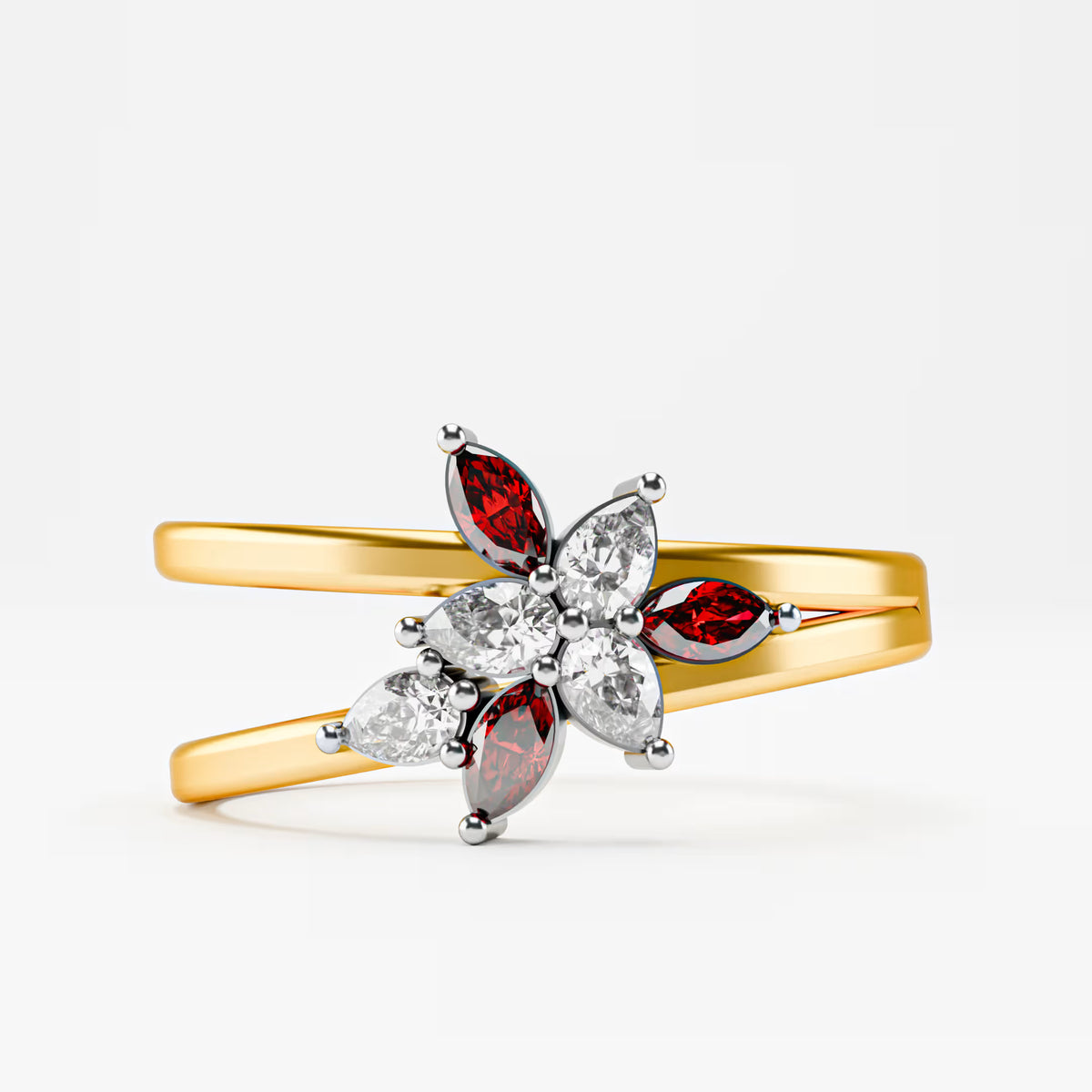 Ruby & Diamond Floating Star Cluster Ring
