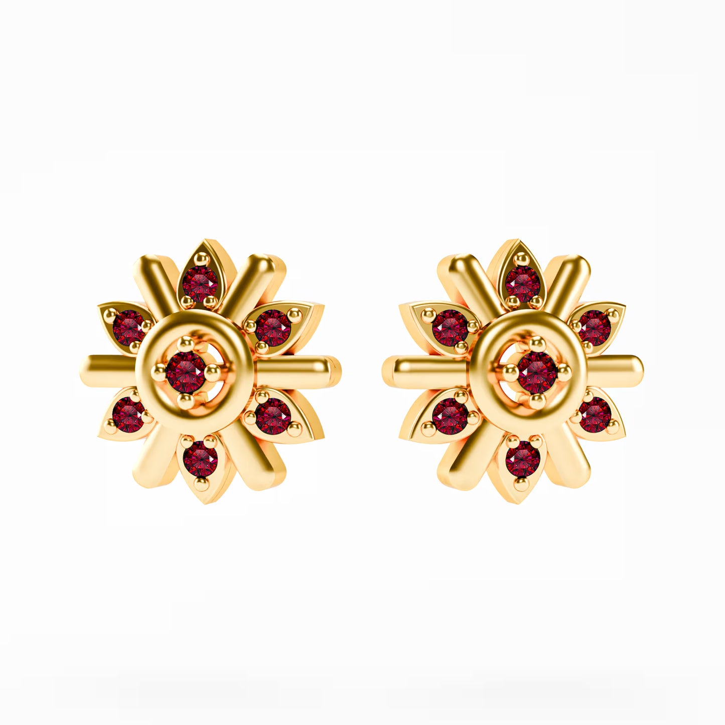 The Compass Star - Ruby Sunburst Stud Earrings by Gehnok