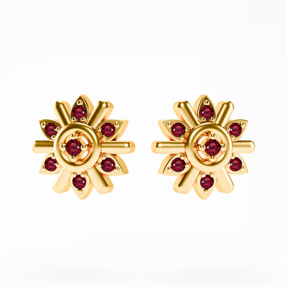 The Compass Star - Ruby Sunburst Stud Earrings by Gehnok