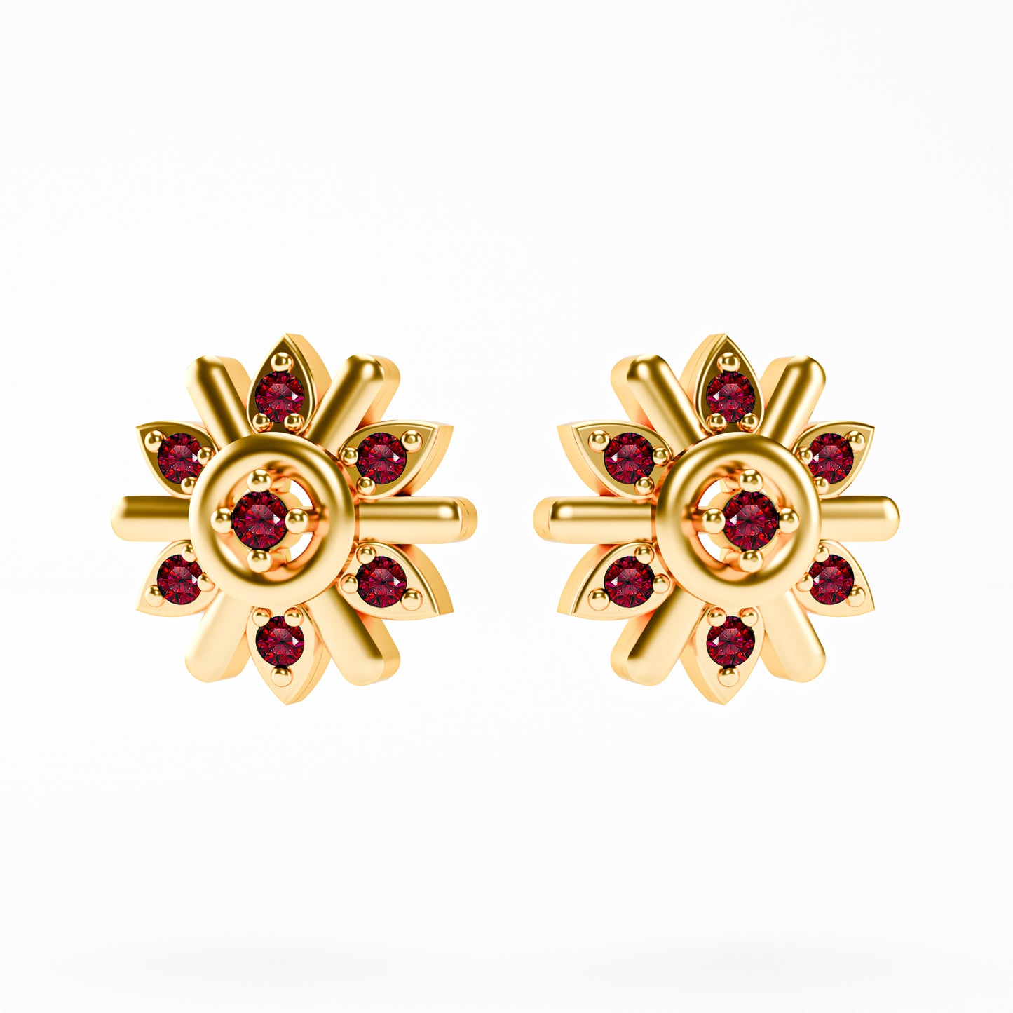 The Compass Star - Ruby Sunburst Stud Earrings by Gehnok
