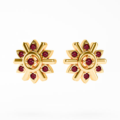 The Compass Star - Ruby Sunburst Stud Earrings by Gehnok