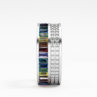 The Rainbow Eternity - Baguette Gemstone & Diamond Pave Ring