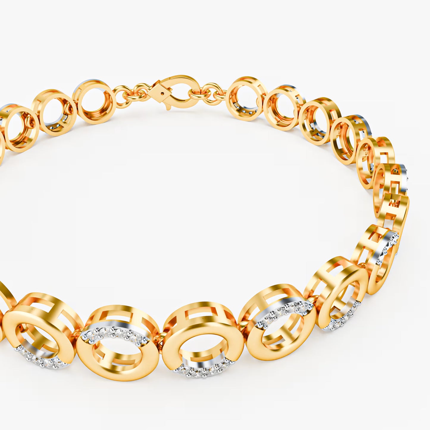 The Circle Link - Two-Tone Gold Diamond Pavé Geometric Bracelet