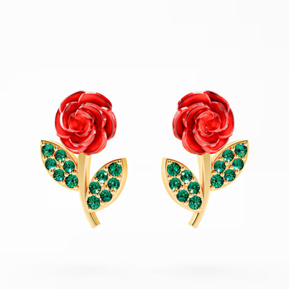 The Red Rose - Enamel Rose Stud Earrings