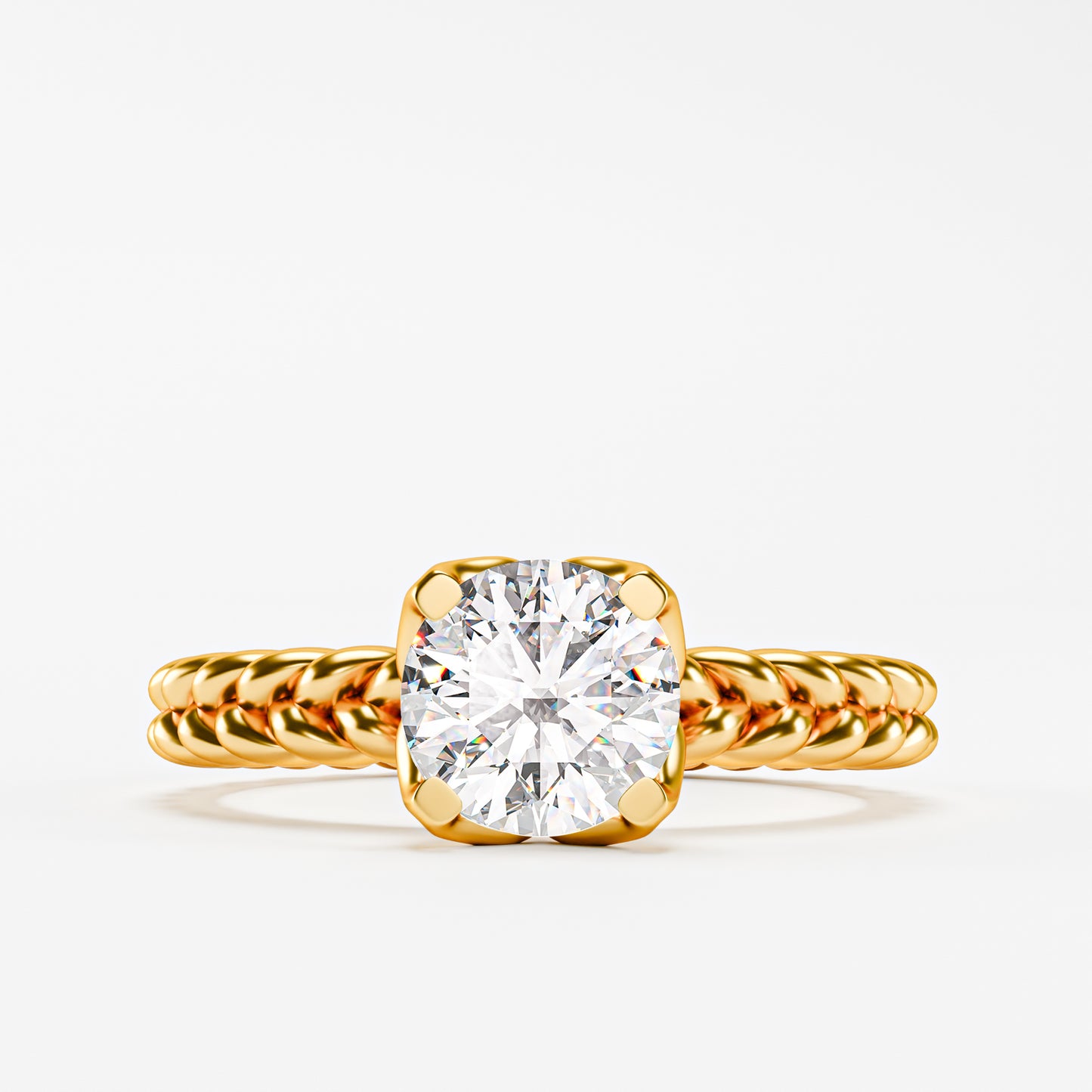14K Solid Gold Rope Band Solitaire Diamond Ring | Twisted Braid Engagement Ring | Round Brilliant Diamond | Unique Proposal Ring for Her | Handcrafted Fine Jewelry