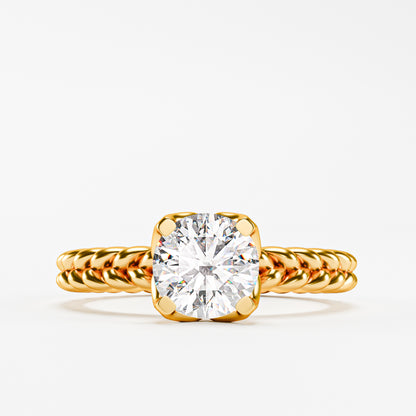 14K Solid Gold Rope Band Solitaire Diamond Ring | Twisted Braid Engagement Ring | Round Brilliant Diamond | Unique Proposal Ring for Her | Handcrafted Fine Jewelry