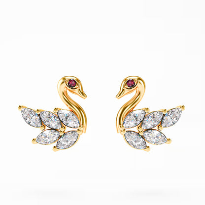 The Swan - Marquise Diamond Swan Stud Earrings by Gehnok