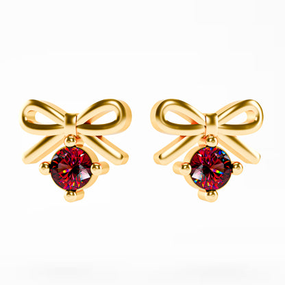The Little Bow -  Ruby Bow Stud Earrings